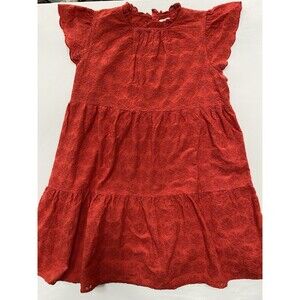 Crown & Ivy Red Floral Eyelet Flutter Sleeve Tiered Mini Dress XL Cottagecore